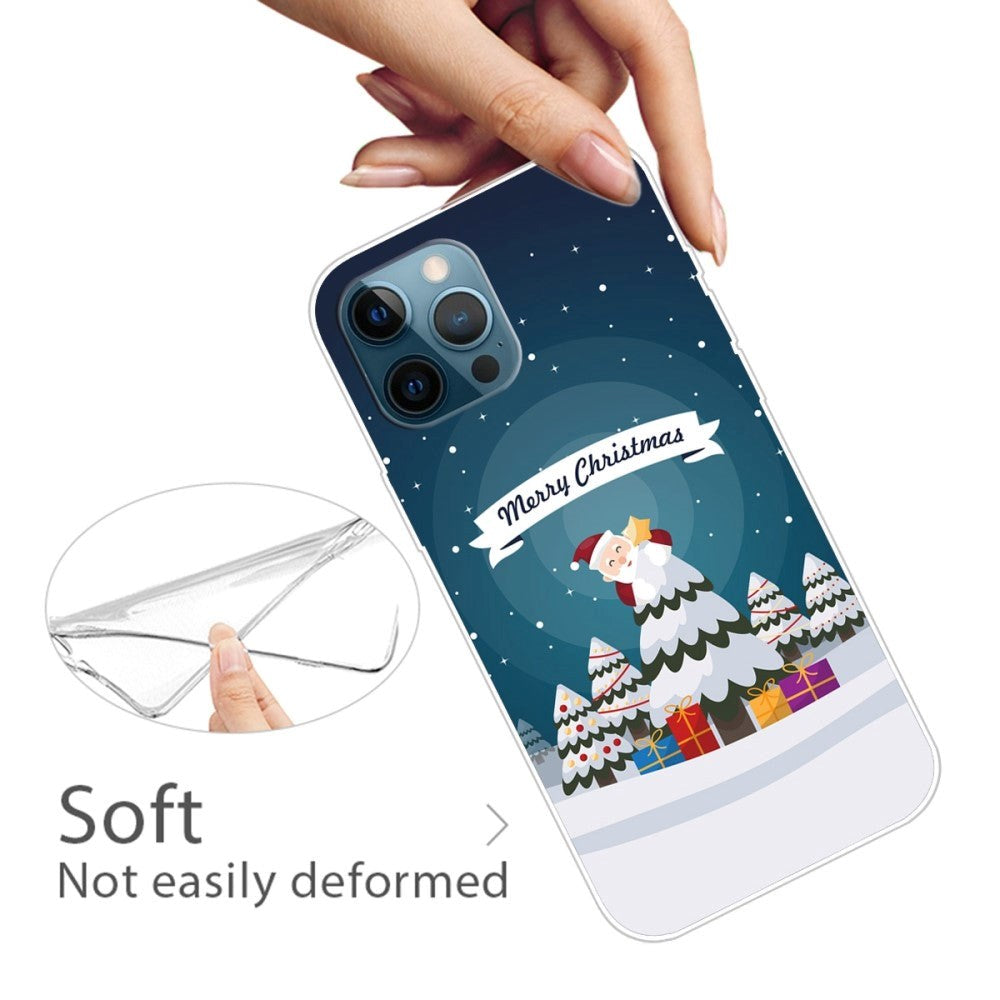 iPhone 14 Pro Fleksibelt Plast Jule Bagside Cover - Juletræ og Gaver