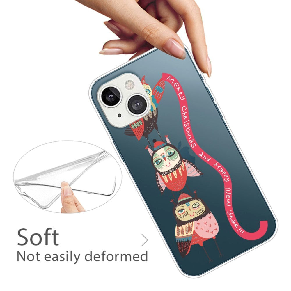 iPhone 14 Fleksibel Plastik Jule Bagside Cover - Ugler