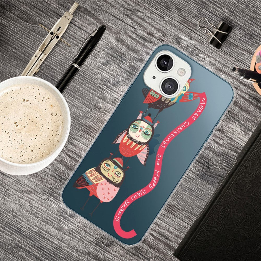 iPhone 14 Fleksibel Plastik Jule Bagside Cover - Ugler