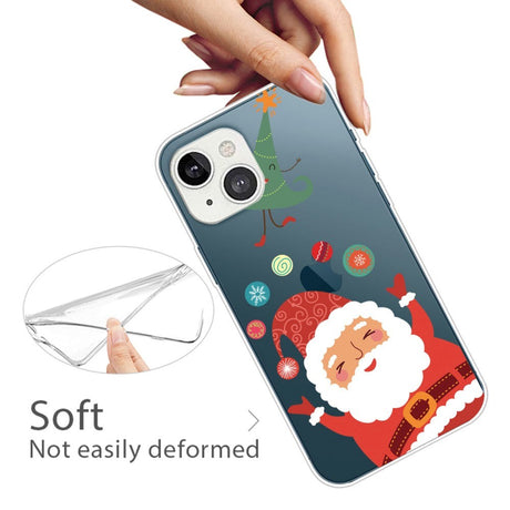iPhone 14 Fleksibel Plastik Jule Bagside Cover - Julemand og Juletræ