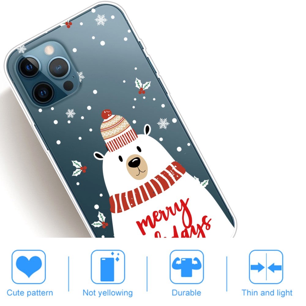 iPhone 14 Pro Fleksibel Plastik Jule Bagside Cover - Julebjørn