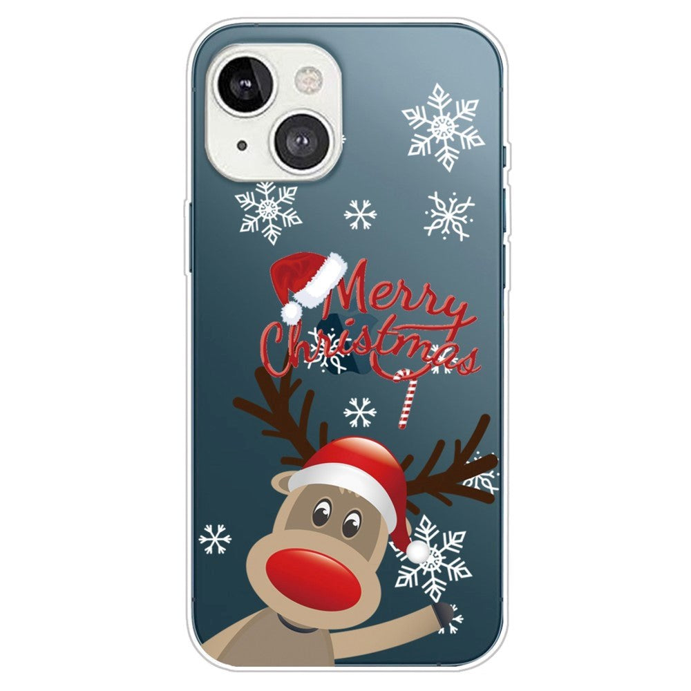 iPhone 14 Plus Fleksibelt Plast Jule Bagside Cover - Rensdyr Med Nissehue