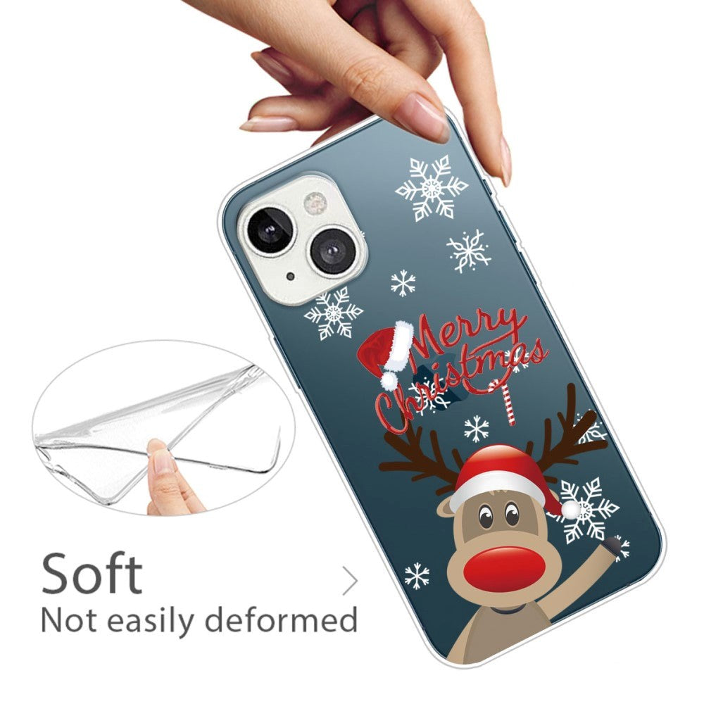 iPhone 14 Plus Fleksibelt Plast Jule Bagside Cover - Rensdyr Med Nissehue