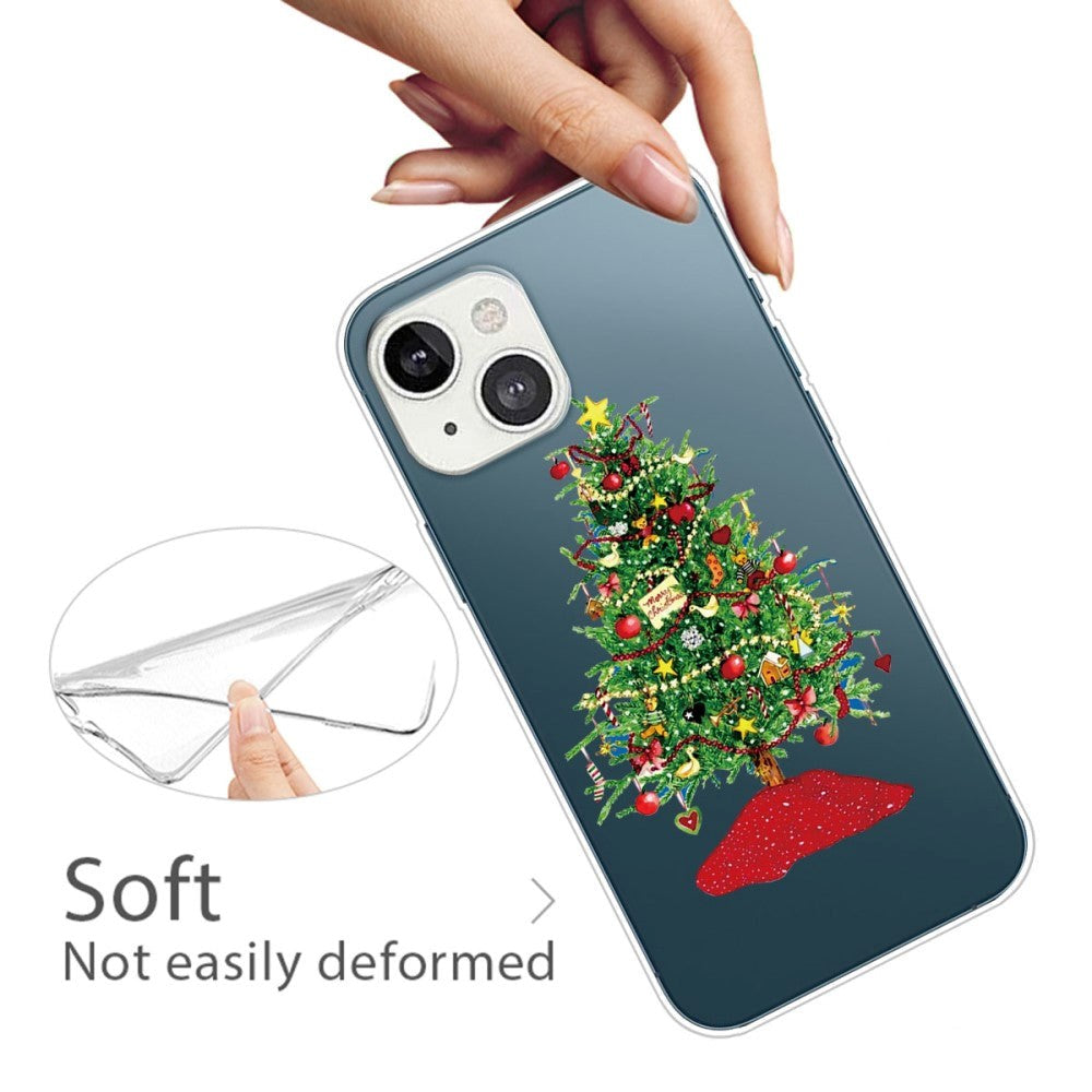 iPhone 14 Plus Fleksibelt Plast Jule Bagside Cover - Pyntet Juletræ