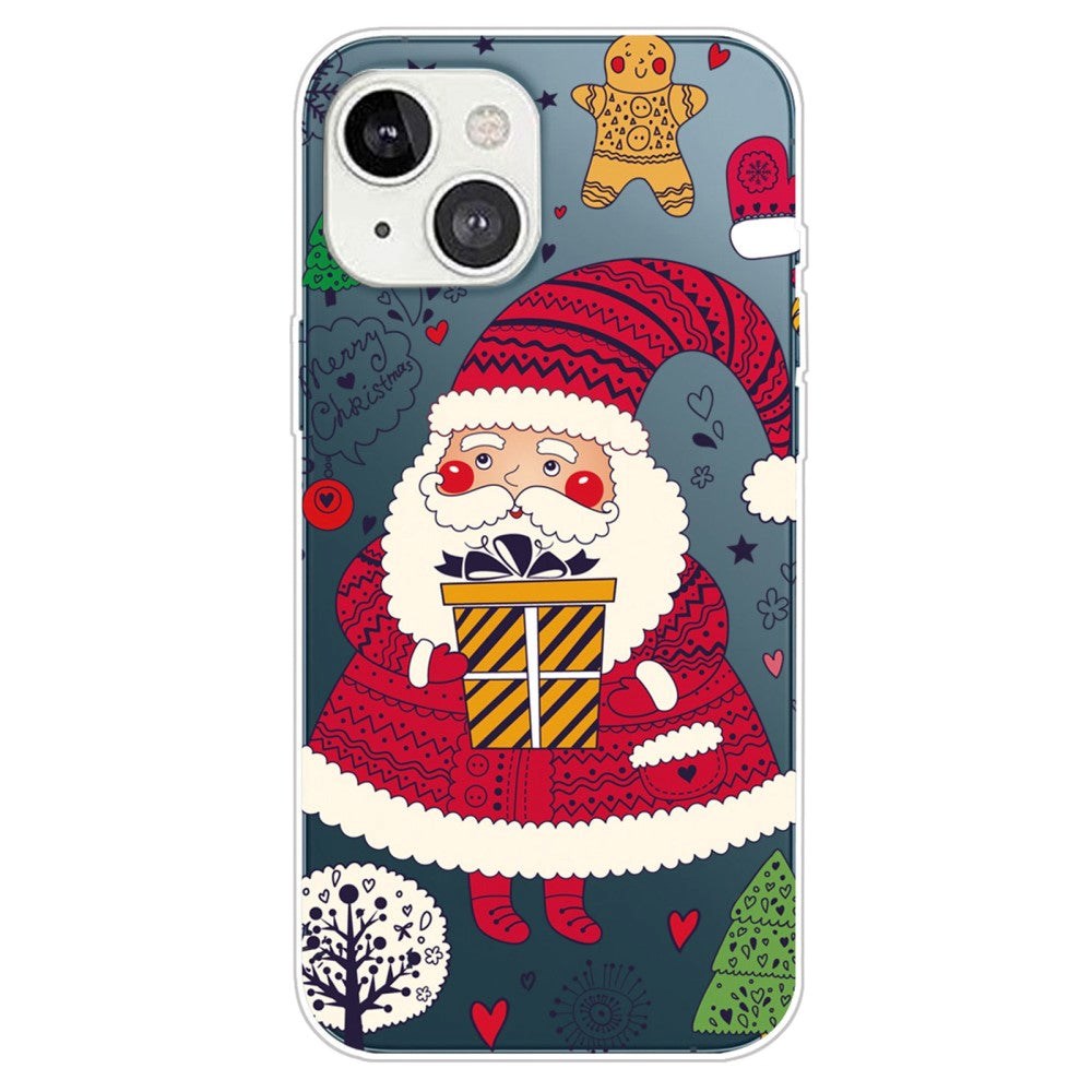 iPhone 14 Plus Fleksibelt Plast Jule Bagside Cover - Julemand Med Gave