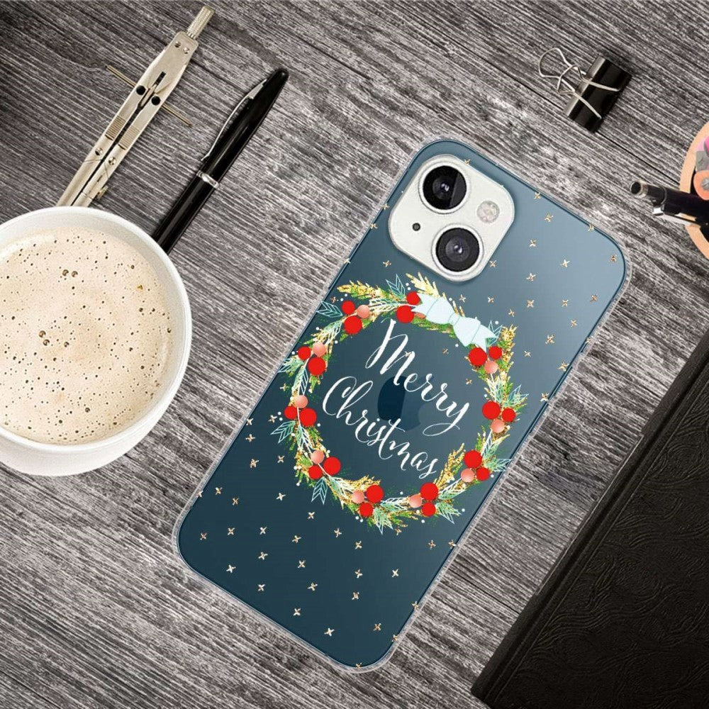 iPhone 14 Plus Fleksibelt Plast Jule Bagside Cover - Julekrans