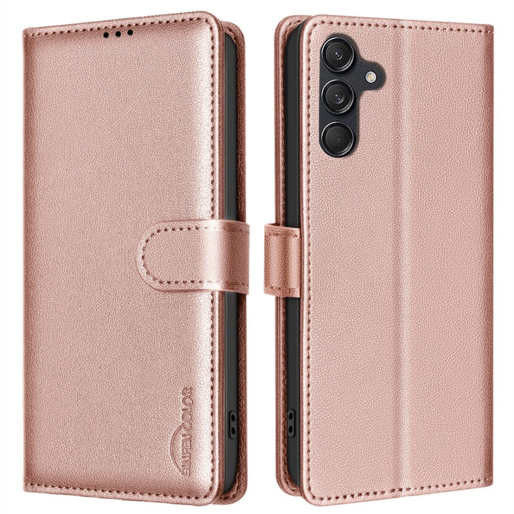 BINFEN Samsung Galaxy A26 (5G) Imiteret Læder Flip Cover m. RFID Blokering & Kortholder - Rose Gold