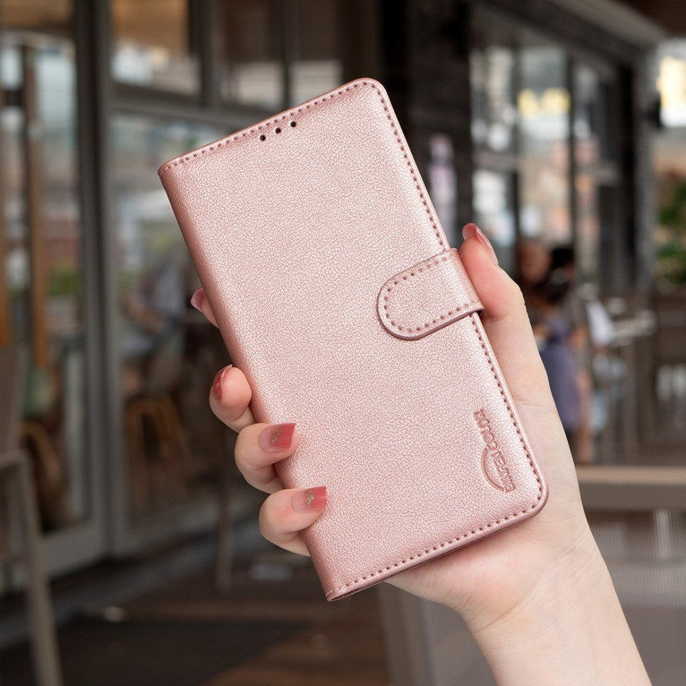 BINFEN Samsung Galaxy A26 (5G) Imiteret Læder Flip Cover m. RFID Blokering & Kortholder - Rose Gold