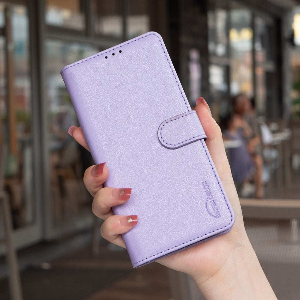BINFEN Samsung Galaxy A26 (5G) Imiteret Læder Flip Cover m. RFID Blokering & Kortholder - Lilla