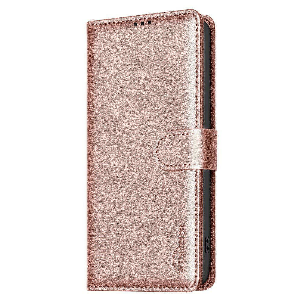 BINFEN Samsung Galaxy A56 (5G) Imiteret Læder Flip Cover m. RFID Blokering & Kortholder - Rose Gold