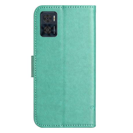 Motorola Moto E22 / E22i Flip Cover m. Pung - Blomster & Sommerfugle - Cyan