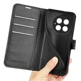 EIDERWOOD OnePlus 13 Stødresistent Læder Wallet Cover med Litchi Tekstur - Sort