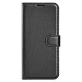 EIDERWOOD OnePlus 13 Stødresistent Læder Wallet Cover med Litchi Tekstur - Sort