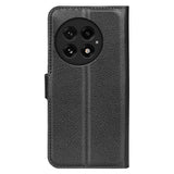 EIDERWOOD OnePlus 13 Stødresistent Læder Wallet Cover med Litchi Tekstur - Sort