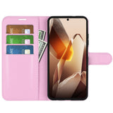 EIDERWOOD OnePlus 13 Stødresistent Læder Wallet Cover med Litchi Tekstur - Lyserød