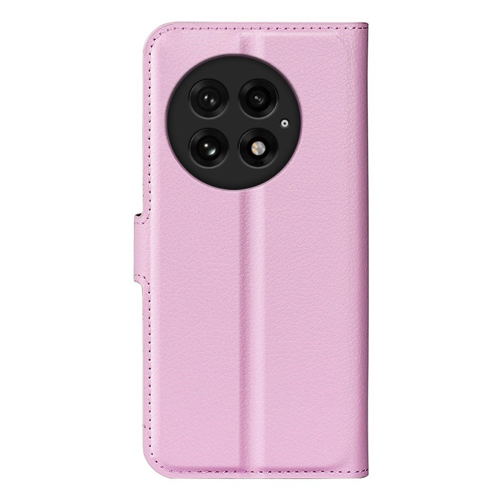 EIDERWOOD OnePlus 13 Stødresistent Læder Wallet Cover med Litchi Tekstur - Lyserød