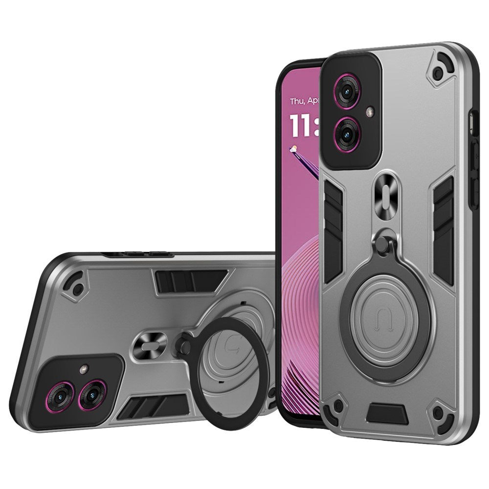 Motorola Moto G55 - EIDERWOOD Hybrid Håndværker Cover m. Roterende Kickstand - Sølv