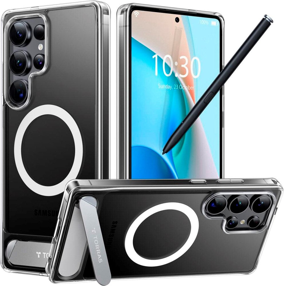 TORRAS - Samsung Galaxy S25 Ultra - Hybrid Cover m. Ståfunktion - MagSafe Kompatibel - Gennemsigtig