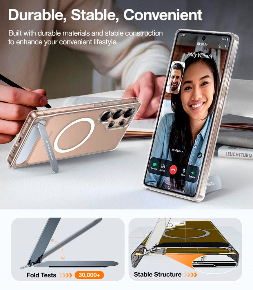TORRAS - Samsung Galaxy S25 Ultra - Hybrid Cover m. Ståfunktion - MagSafe Kompatibel - Gennemsigtig