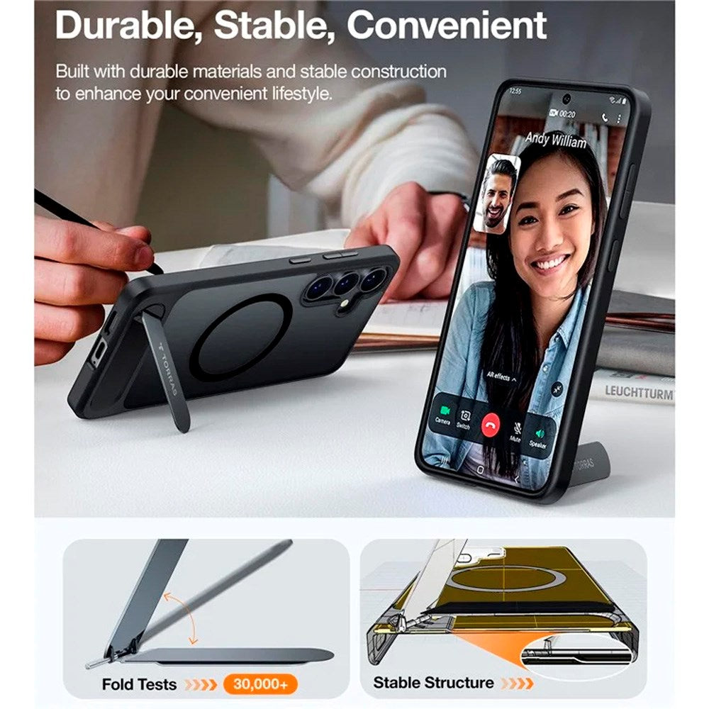 TORRAS - Samsung Galaxy S25 - Hybrid Cover m. Ståfunktion - MagSafe Kompatibel - Sort