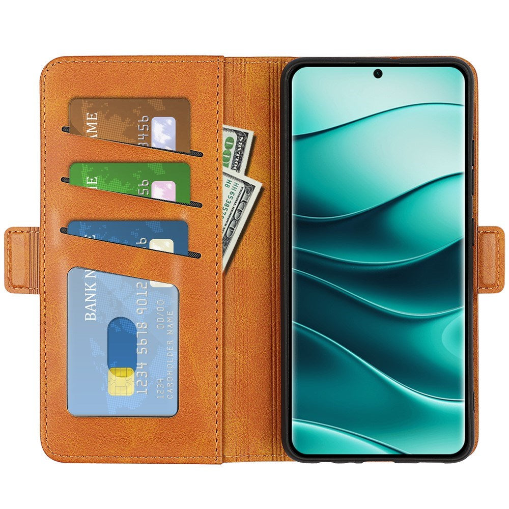 Xiaomi Redmi Note 14 Pro+ - EIDERWOOD Kunstlæder Flip Cover m. Kortholder & Ståfunktion - Lysebrun