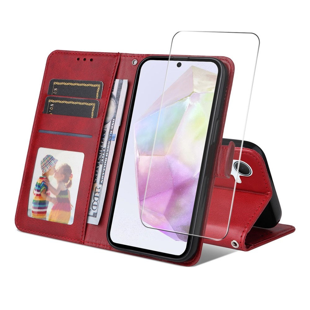 Samsung Galaxy A56 (5G) / A36 (5G) - EIDERWOOD 2-i-1 Kunstlæder Flip Case m. Skærmbeskyttelsesglas - Rød