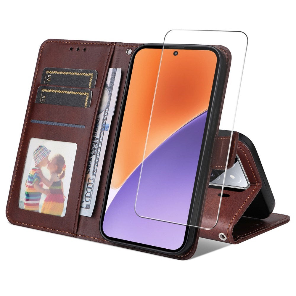 Xiaomi 15 - EIDERWOOD Kunstlæder Flip Cover m. Strop - inkl. Hærdet Beskyttelsesglas - Brun
