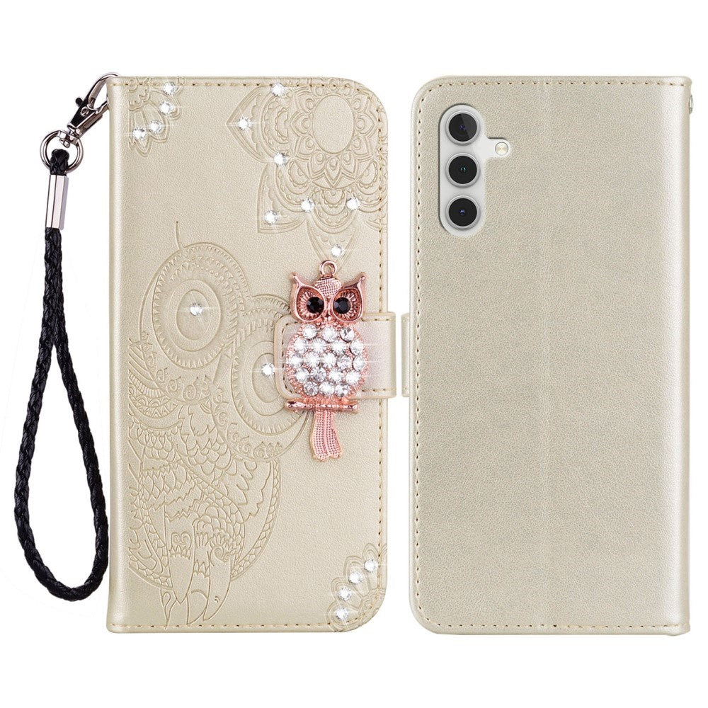 Samsung Galaxy S25+ (Plus) - EIDERWOOD Kunstlæder Flip Cover m. Uglemotiv - Guld