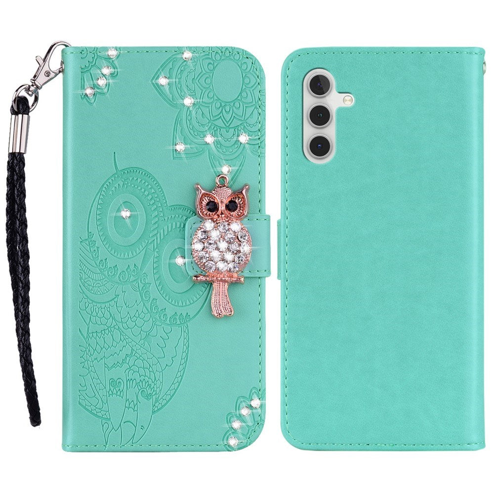 Samsung Galaxy S25+ (Plus) - EIDERWOOD Kunstlæder Flip Cover m. Uglemotiv - Turkis