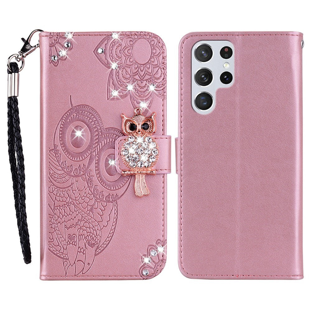 Samsung Galaxy S25 Ultra - EIDERWOOD Kunstlæder Flip Cover m. Uglemotiv - Lyserød