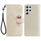Samsung Galaxy S25 Ultra - EIDERWOOD Kunstlæder Flip Cover m. Uglemotiv - Guld