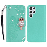 Samsung Galaxy S25 Ultra - EIDERWOOD Kunstlæder Flip Cover m. Uglemotiv - Turkis