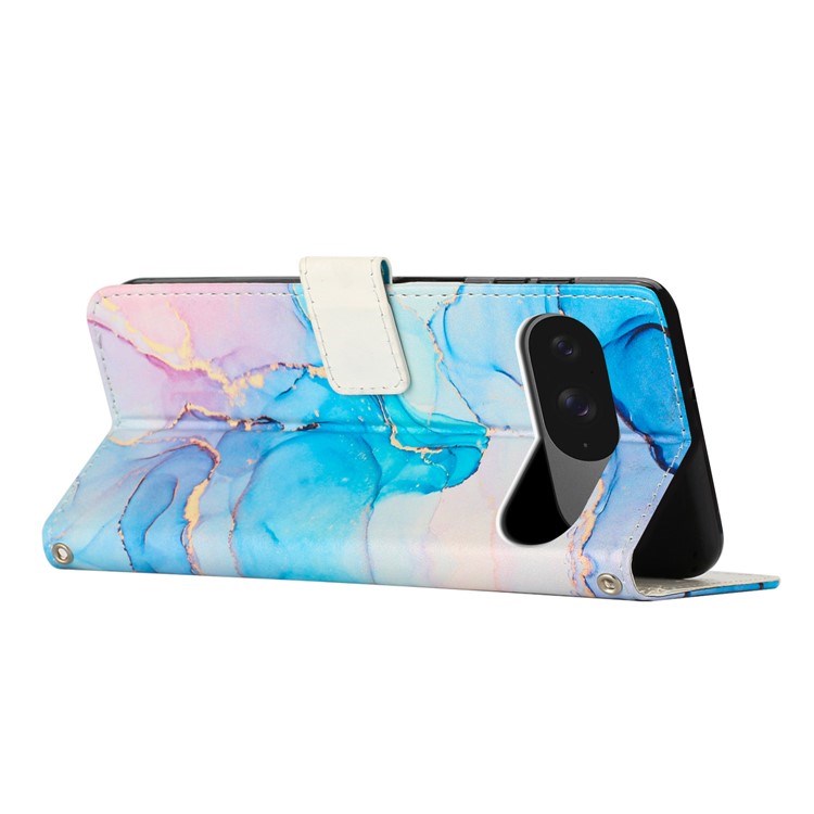 Google Pixel 10 / 10 Pro / 9 / 9 Pro - EIDERWOOD Marmor Kunstlæder Flip Cover m. Strop - Lyserød / Grøn