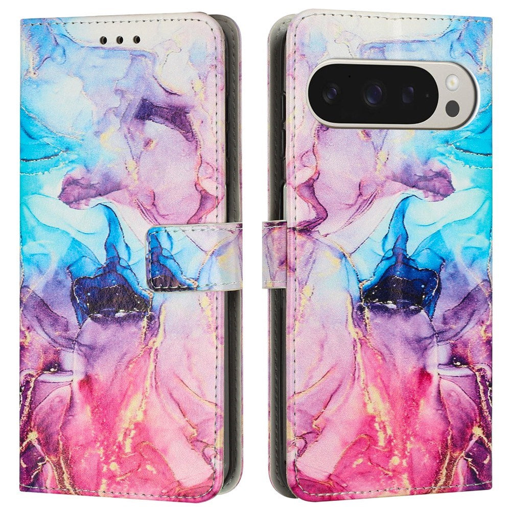 Google Pixel 10 Pro XL / 9 Pro XL - EIDERWOOD Marmormønstret Kunstlæder Flip Cover m. Strop - Lyserød / Lilla