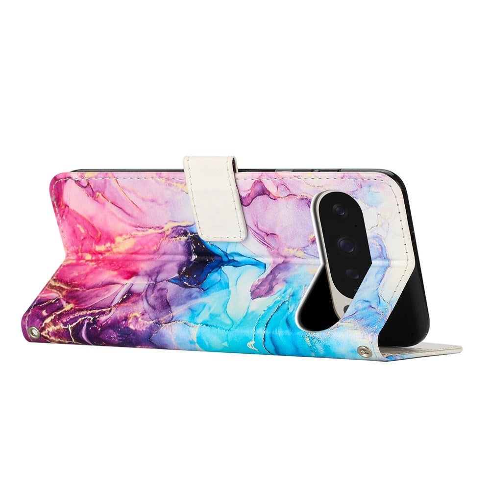 Google Pixel 10 Pro XL / 9 Pro XL - EIDERWOOD Marmormønstret Kunstlæder Flip Cover m. Strop - Lyserød / Lilla