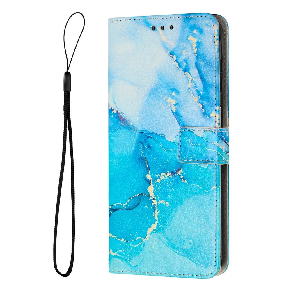 Google Pixel 10 Pro XL / 9 Pro XL - EIDERWOOD Marmormønstret Kunstlæder Flip Cover m. Strop - Blå