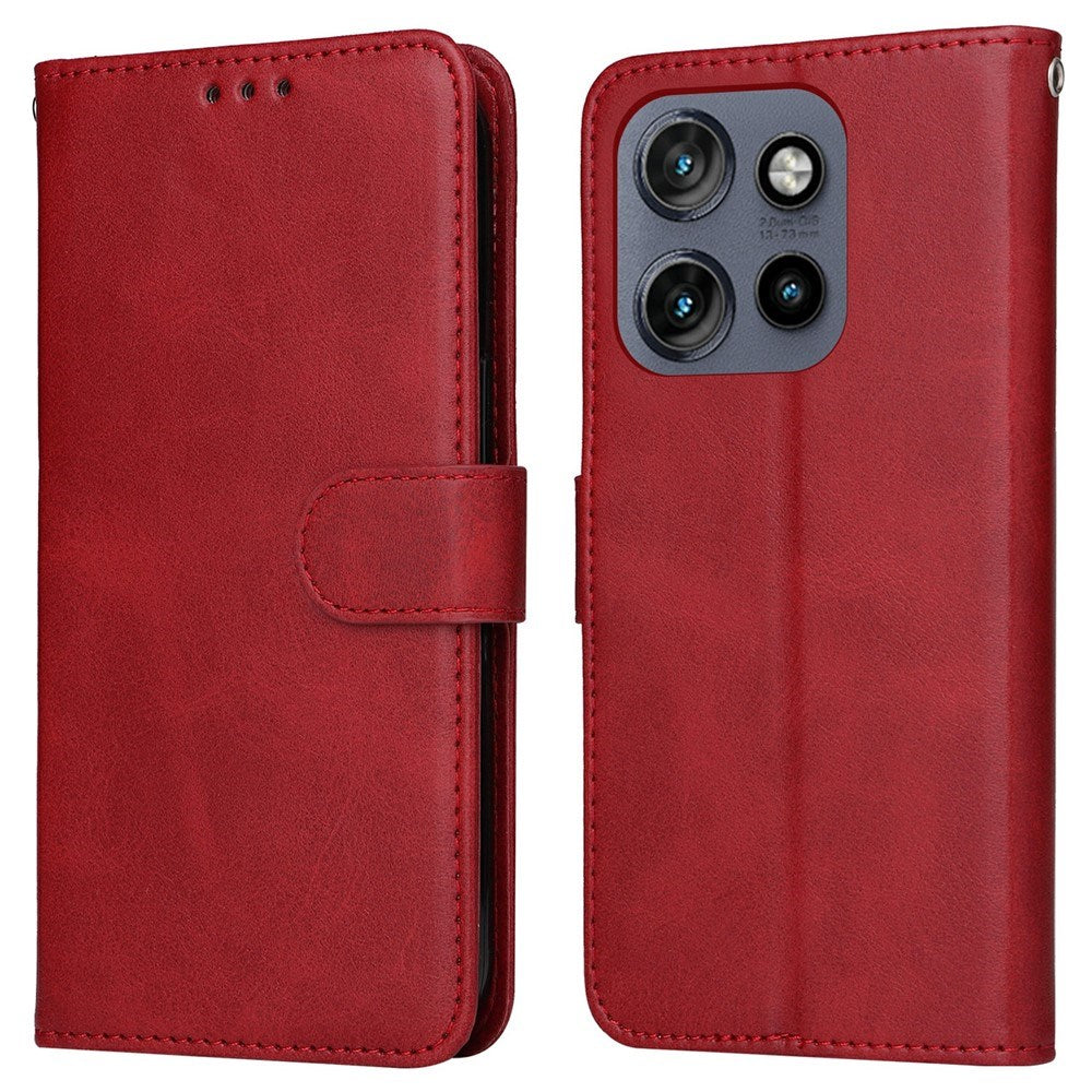 Motorola Edge 60 Neo / 50 Neo / ThinkPhone 25 EIDERWOOD Kunstlæder Flip Cover - Strop - Rød