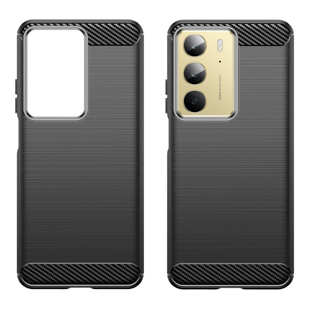 Realme C75 - EIDERWOOD Brushed Carbon Fiber Fleksibelt Plastik Cover - Sort