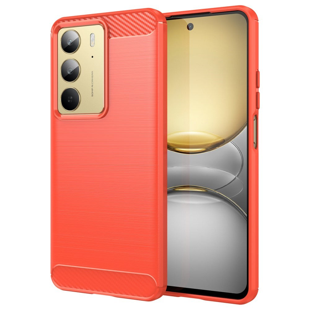 Realme C75 - EIDERWOOD Brushed Carbon Fiber Fleksibelt Plastik Cover - Rød