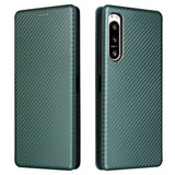 Sony Xperia 5 IV Carbon Fiber Fleksibelt Plastik Flip Cover - Grøn