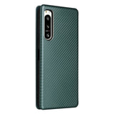 Sony Xperia 5 IV Carbon Fiber Fleksibelt Plastik Flip Cover - Grøn