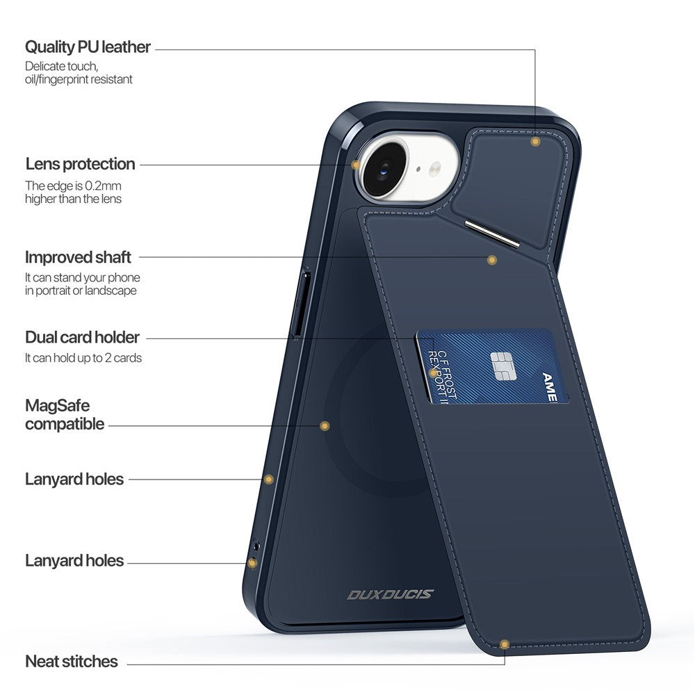 iPhone 17e / 16e DUX DUCIS Bagsidecover m. Kortholder & RFID-Blocker - MagSafe Kompatibel - Blå