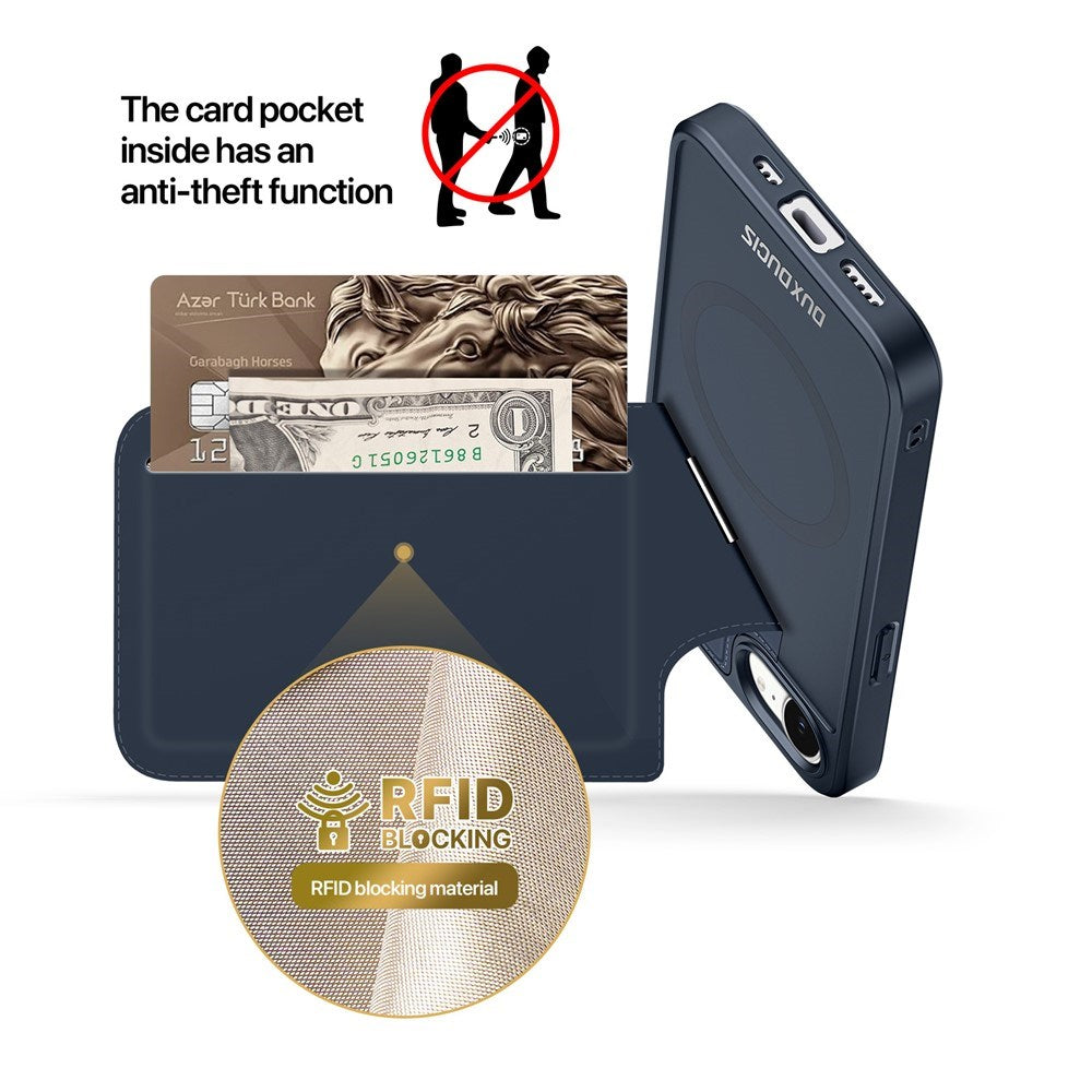 iPhone 17e / 16e DUX DUCIS Bagsidecover m. Kortholder & RFID-Blocker - MagSafe Kompatibel - Blå