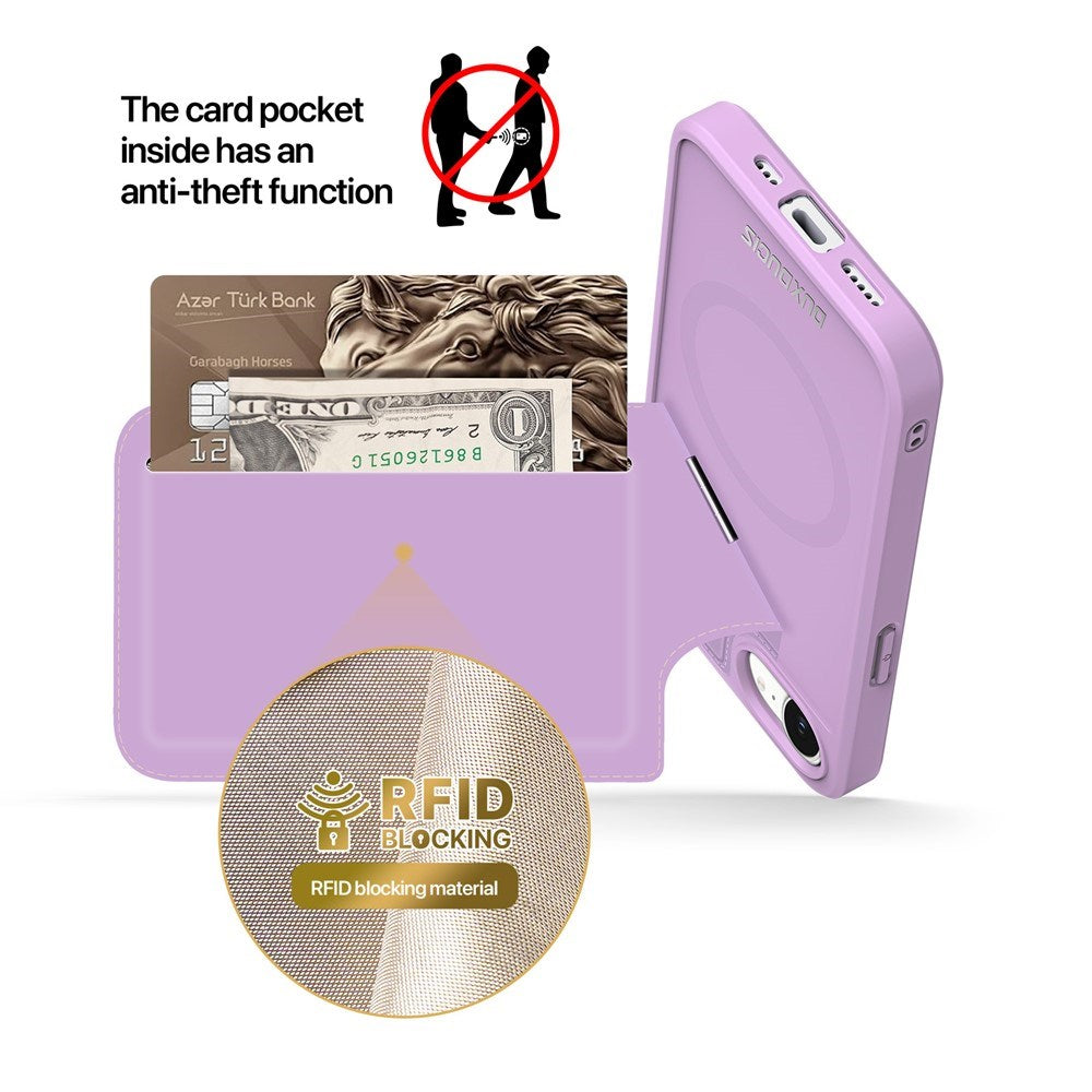 iPhone 17e / 16e DUX DUCIS Bagsidecover m. Kortholder & RFID-Blocker - MagSafe Kompatibel - Lilla