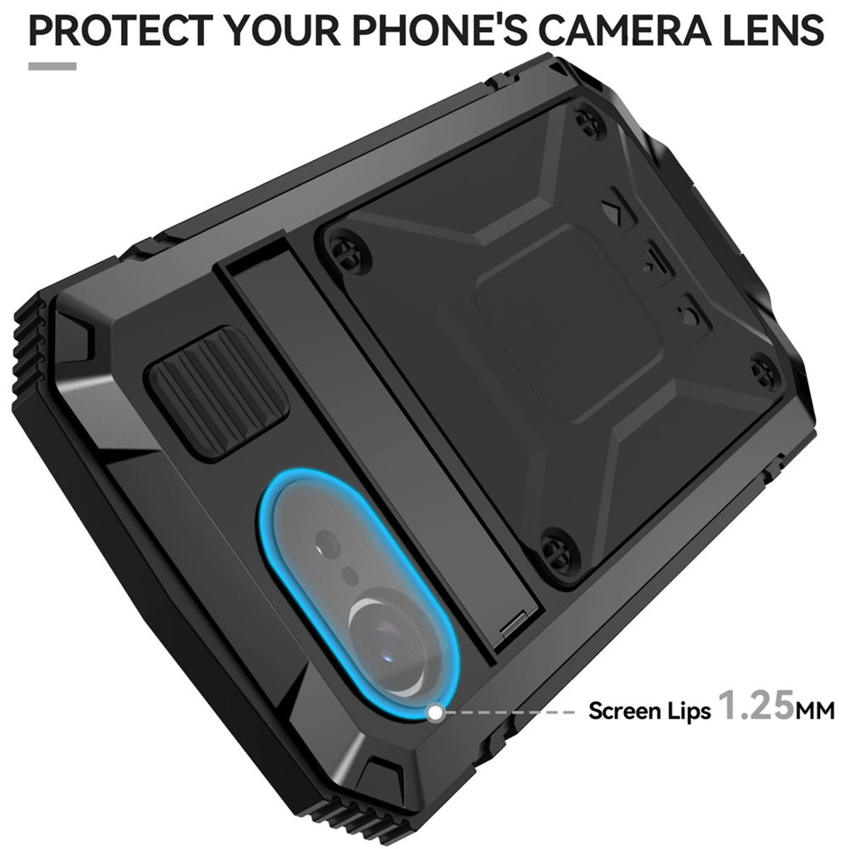 iPhone 17e / 16e R-JUST Hybrid Bagside Cover m. Indbygget Skærmbeskyttelse & Kickstand - Sort