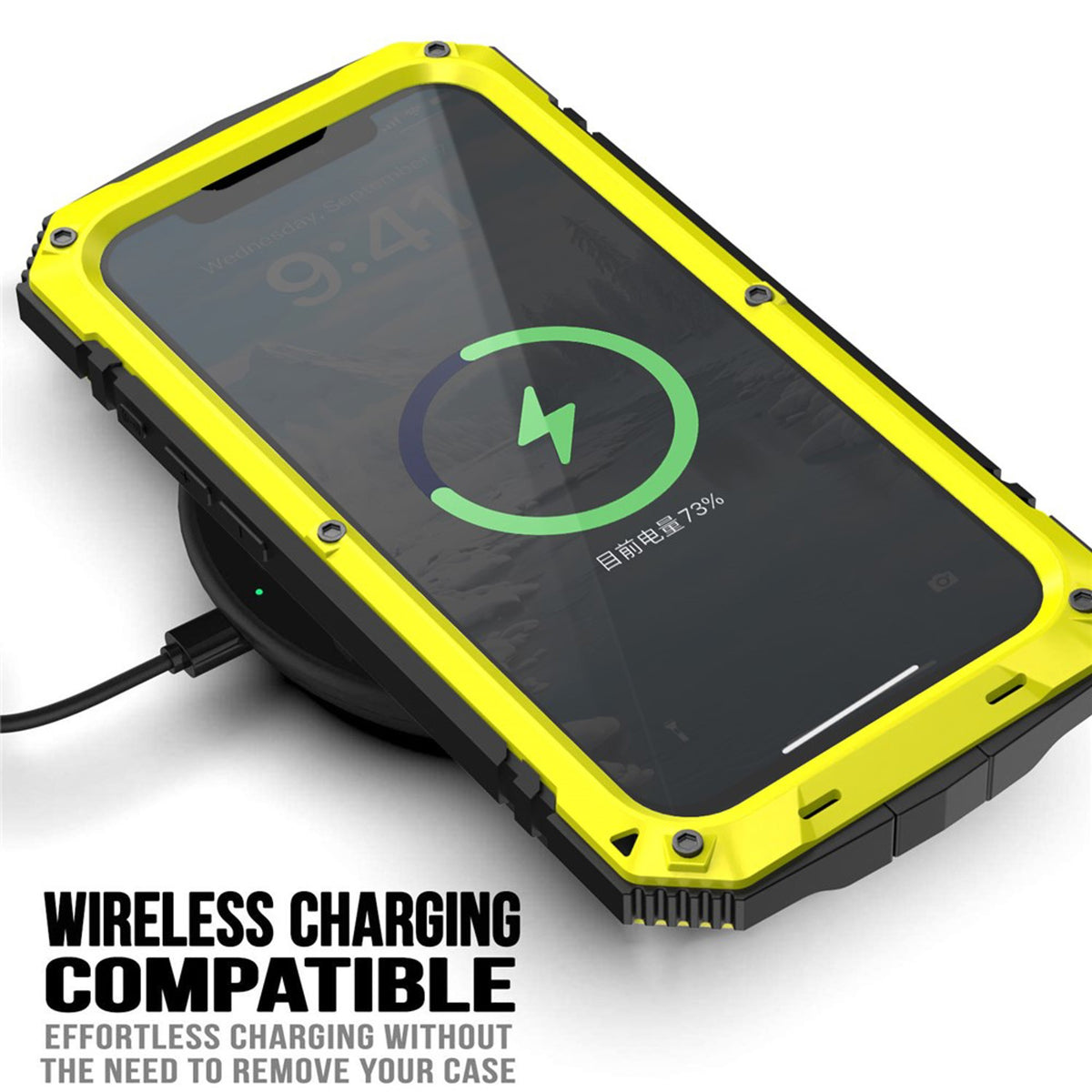 iPhone 17e / 16e R-JUST Hybrid Bagside Cover m. Indbygget Skærmbeskyttelse & Kickstand - Gul