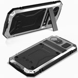 iPhone 17e / 16e R-JUST Hybrid Bagside Cover m. Indbygget Skærmbeskyttelse & Kickstand - Sølv