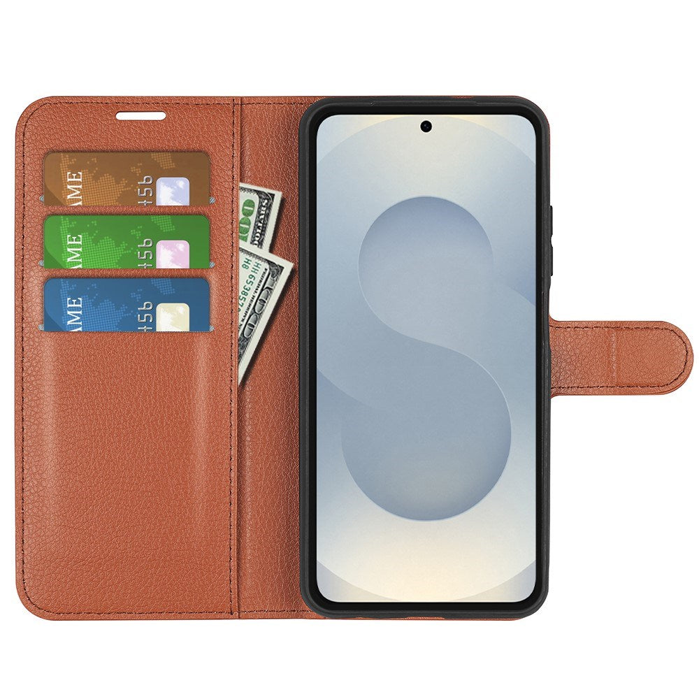 EIDERWOOD Samsung Galaxy S25 Edge Litchi Kunstlæder Flip Cover inkl. Kortholder - Brun