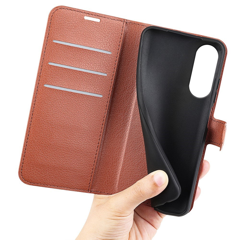 EIDERWOOD Samsung Galaxy S25 Edge Litchi Kunstlæder Flip Cover inkl. Kortholder - Brun
