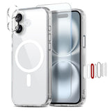 iPhone 16 Plus NORTHJO 360° Beskyttelsessæt - Kameralinseglas - Skærmbeskyttelsesglas - Hybrid Mobil Cover - MagSafe Kompatibel - Gennemsigtig